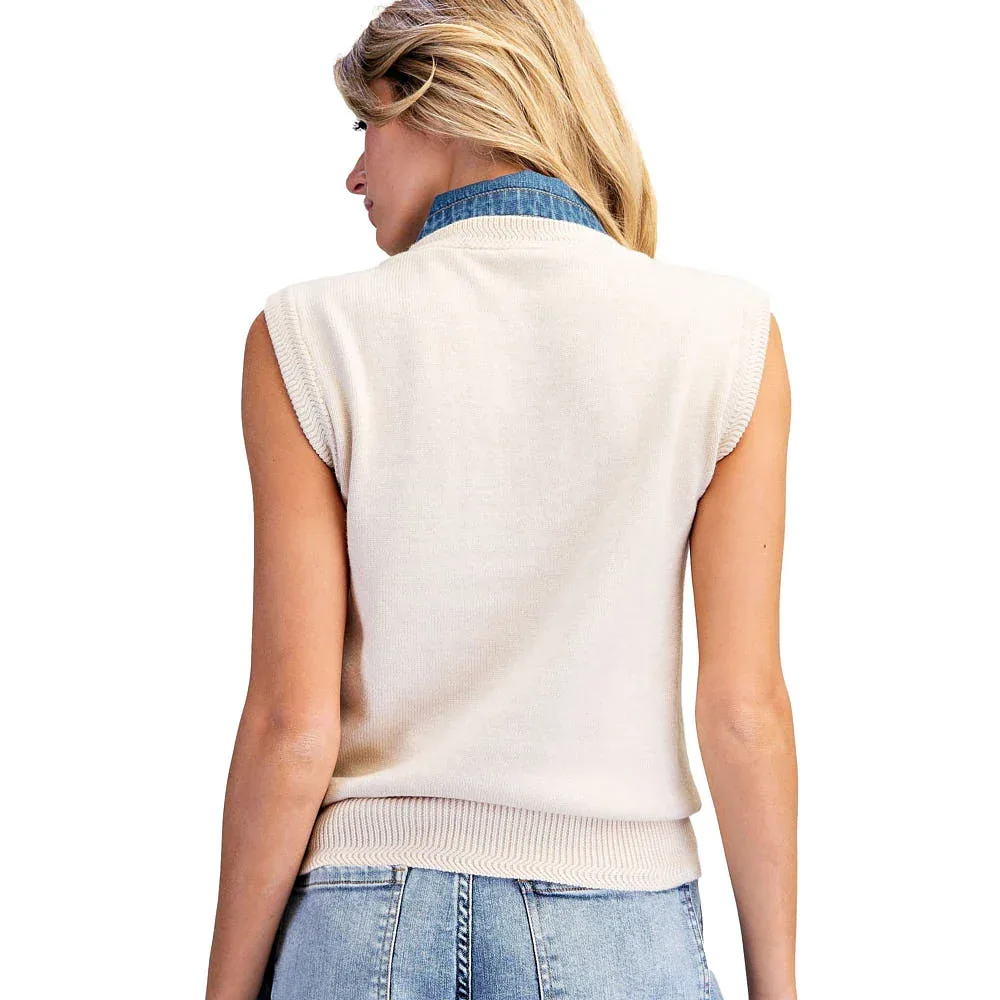 Ee Some Women's Oatmeal Denim Bow Sleeveless Top - Image 2
