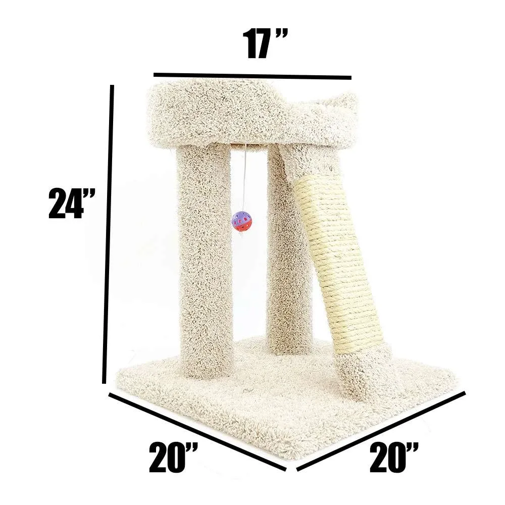 Elevated Cat Perch with Round Bed & Sisal Post | Compact Solid Wood Design - Image 2
