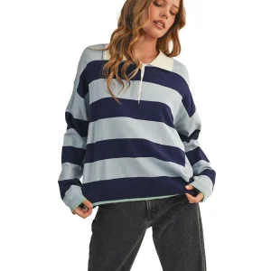 En Merci Wom Blue Navy Striped Rugby Sweater