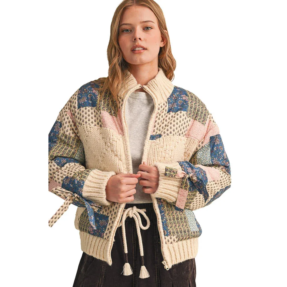 En Merci Wom Teal Blue Multi Mixed Media Patch Jacket - Image 2