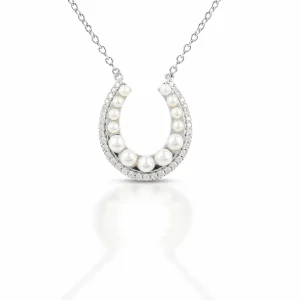 Equestrian Jewelry Pearl Studded Horseshoe Necklace