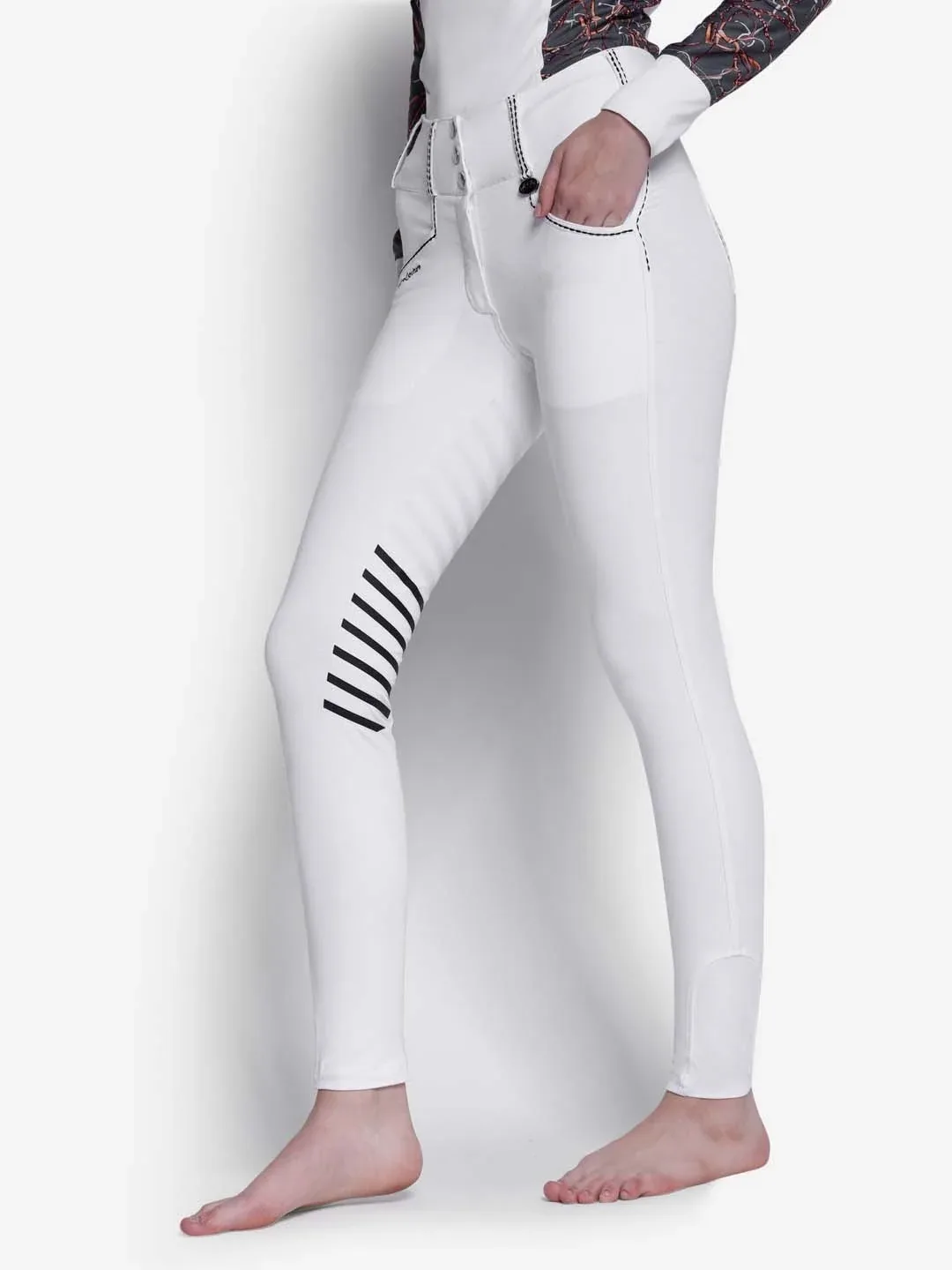 Equine Couture Ladies Saddle Stitch Extended Knee Patch Breeches - Image 2
