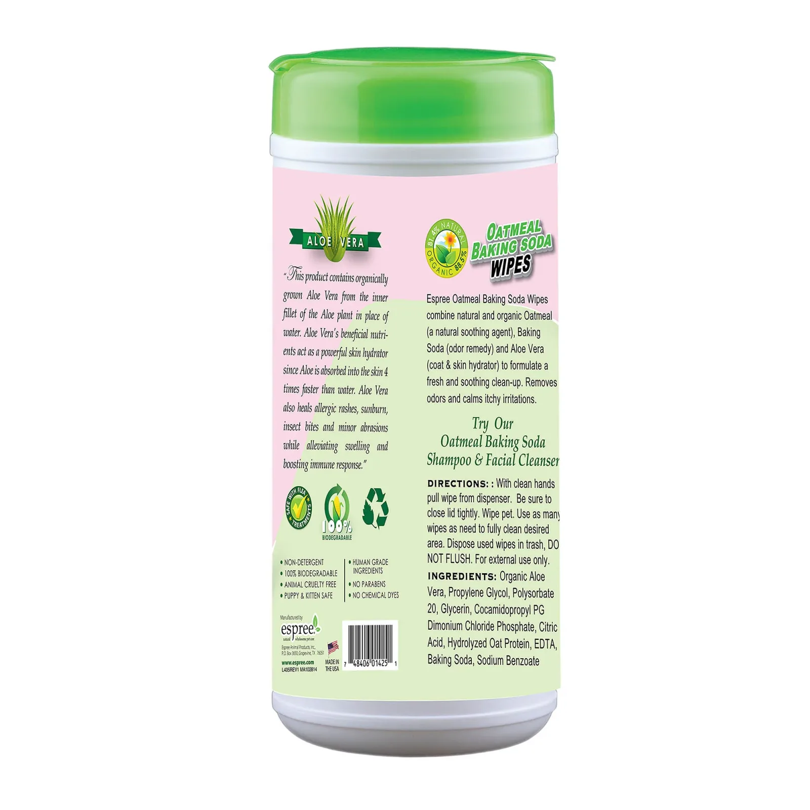 Espree Oatmeal Baking Soda Wipes 50 Count - Image 2