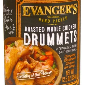 Evanger's Hand Packed Wet Dog Food Roasted Chicken Drummet Dinner 12oz 12pk