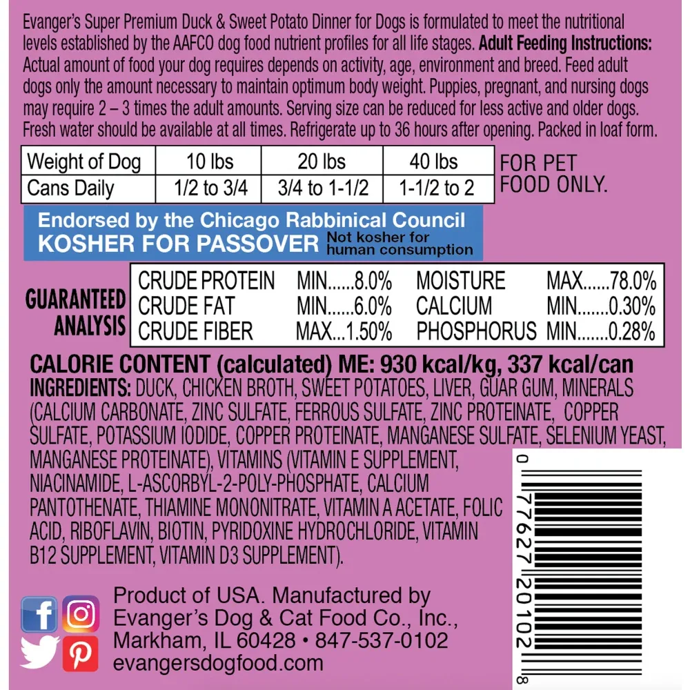 Evangers Super Premium Duck and Sweet Potato Canned Dog Food - Image 2