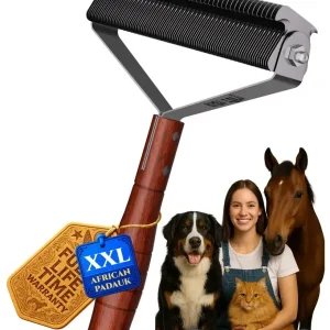 Extra Large 2-Sided Undercoat Rake for Dogs & Cats – Dematting Comb, Deshedding Brush, Premium Wooden Handle