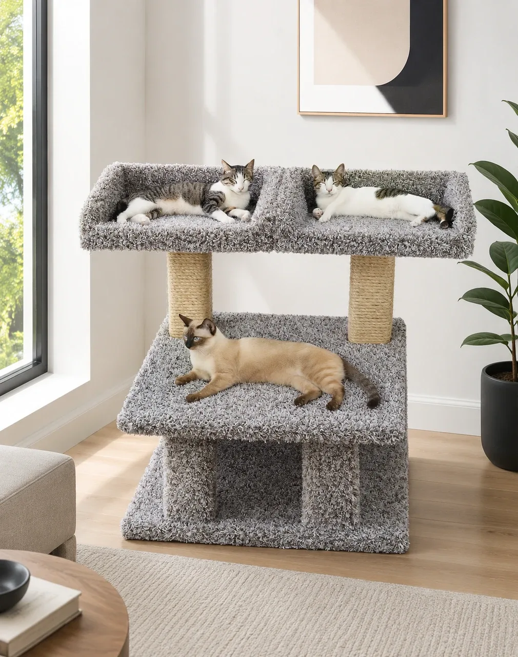 Extra Large Cat Post with Dual Window Perches for Large Cats