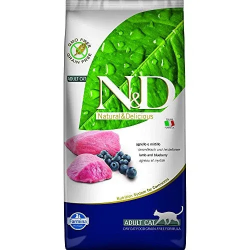 Farmina N&d Natural And Delicious Grain Free Adult Lamb & Blueberry Dry Cat Food-11-lb-{L+1x}