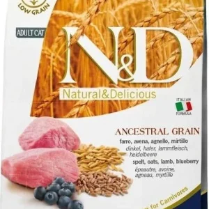 Farmina N&d Natural And Delicious Low Grain Adult Lamb & Blueberry Dry Cat Food-11-lb-{L+1x}