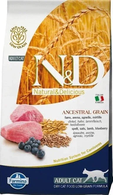 Farmina N&d Natural And Delicious Low Grain Adult Lamb & Blueberry Dry Cat Food-11-lb-{L+1x} - Image 2