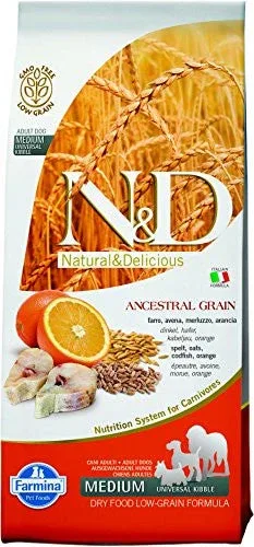 Farmina N&d Natural And Delicious Low Grain Medium Adult Codfish & Orange Dry Dog Food-26.4-lb-{L+x} - Image 2