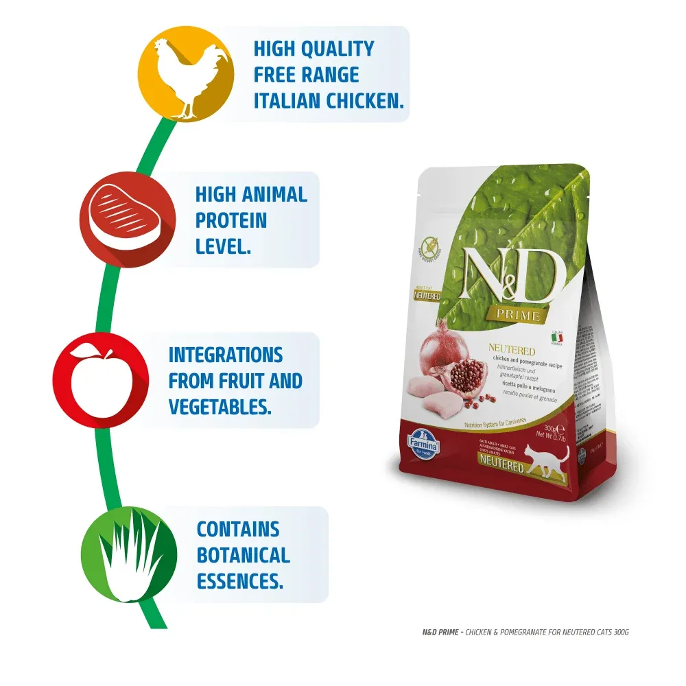 Farmina N&D Prime Chicken & Pomegranate Adult Neutered Cat Dry Food - Image 2
