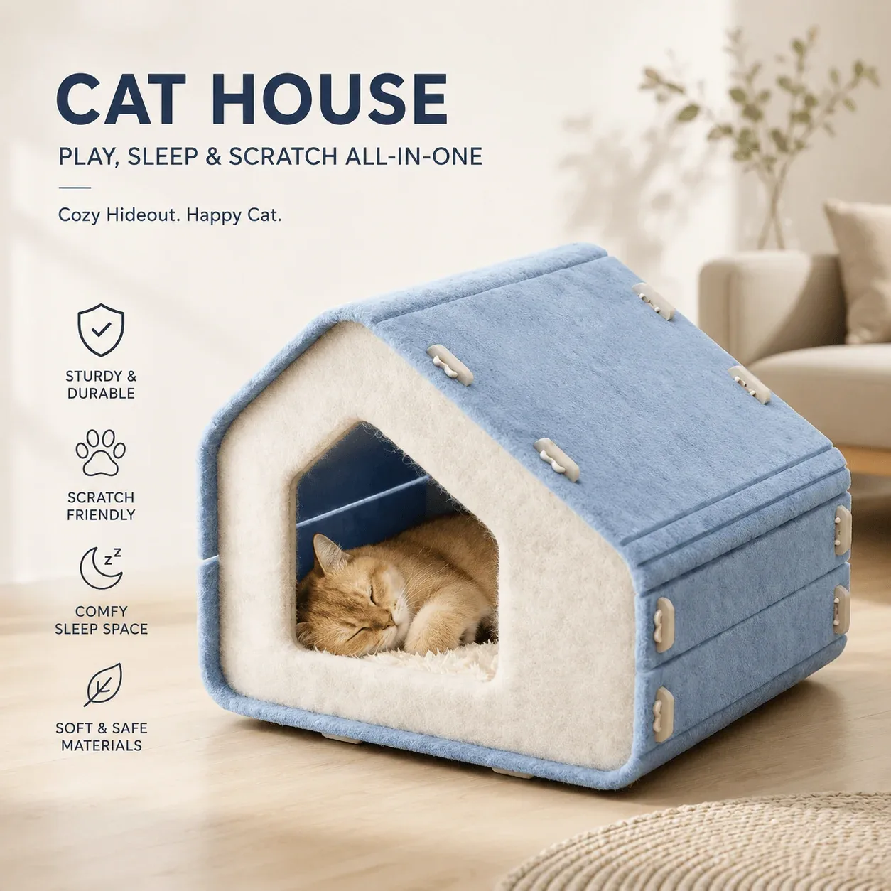 Felt Cat House Scratcher Bed - Image 2