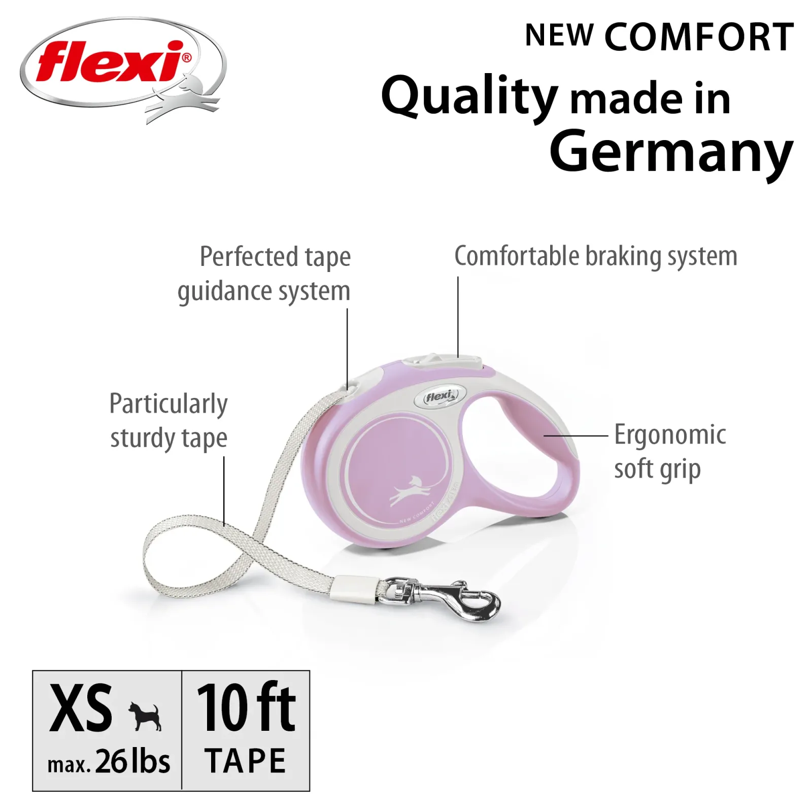 Flexi Comfort 10ft Tape Dog and Cat Leash in Rose XSM up to 26lbs - Image 2