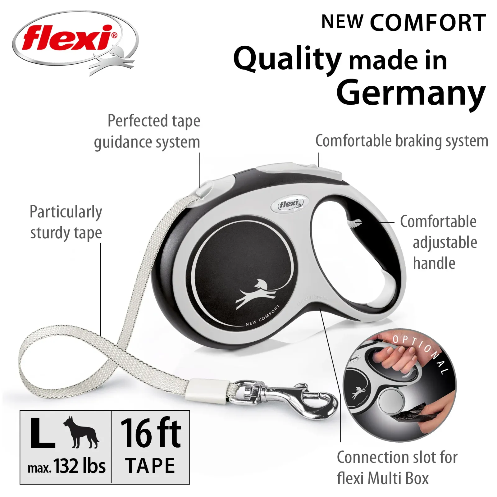 Flexi Comfort 16ft Tape Dog Leash in Black Grey Large up to 110lbs - Image 2