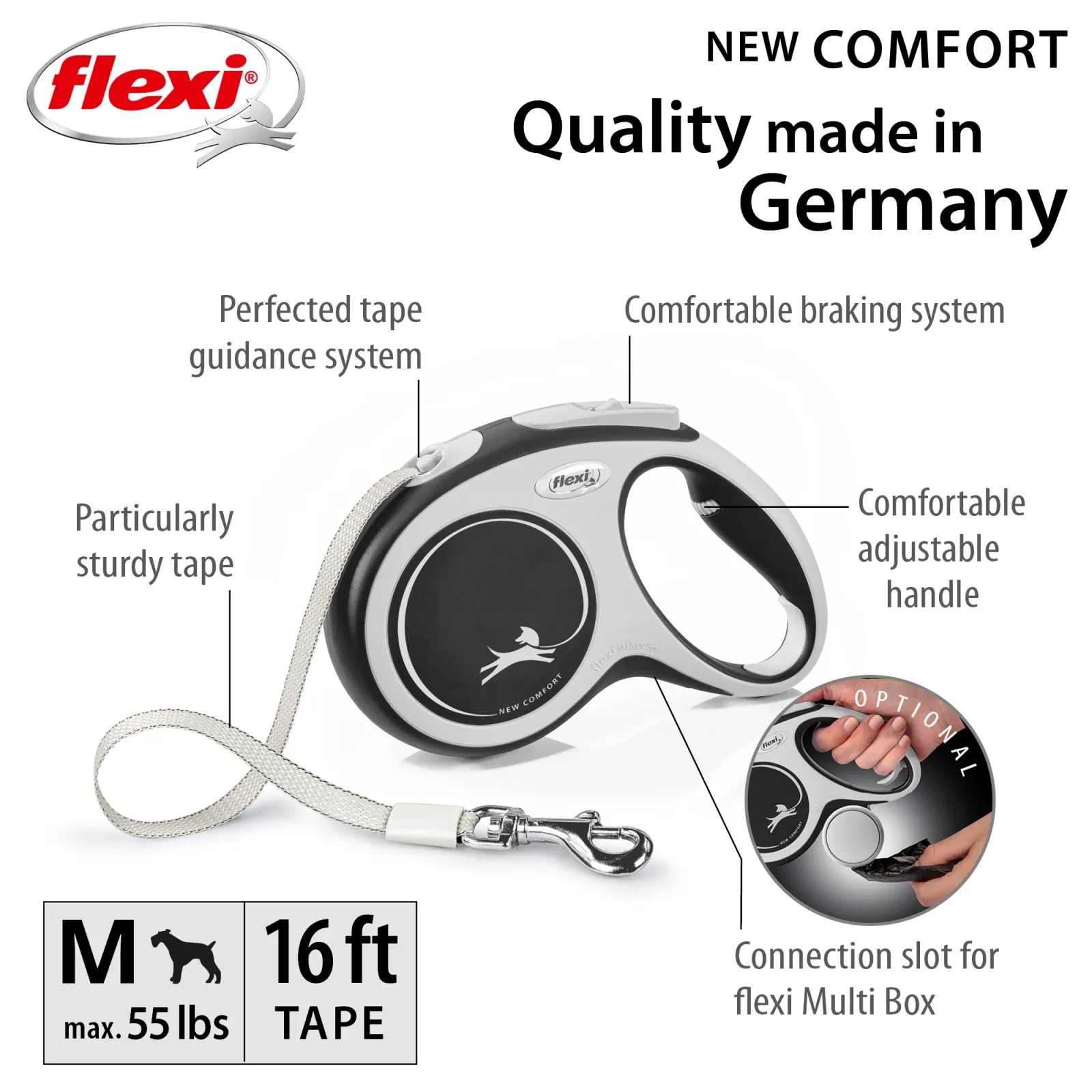 Flexi Comfort 16ft Tape Dog Leash in Black Grey Medium up to 55lbs - Image 2