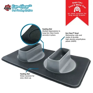 Flipo Ear-Clear Pet Feeding Station, Long-Eared Dog Bowl System with Mat
