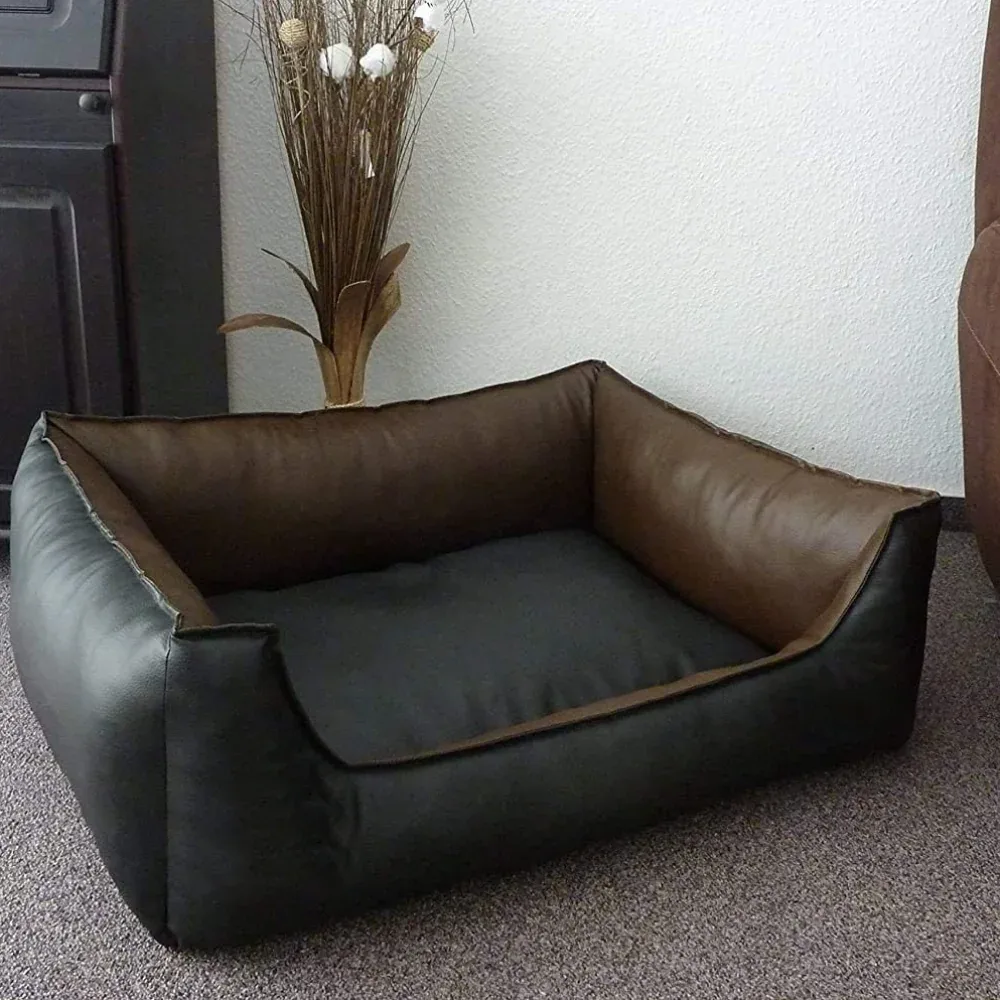 Fluffy's Pawsome Artificial Leather Sofa Bed for Dogs and Cats (Brown & Black)