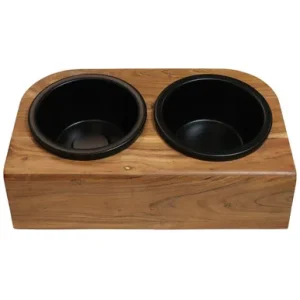 Fog City Pet Inclined Acacia Wooden Double Diner Dog Bowl
