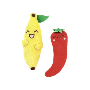 Fog City Pet Spicy Pepper & Banana Duo Plush Cat Toys, 2