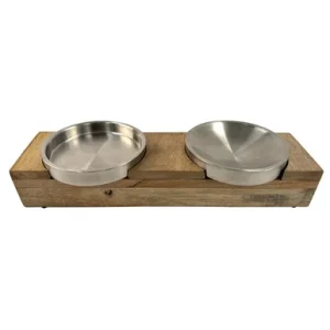 Fog City Pet Whisker Relief Double Wall Stainless Steel Cat Bowl Set w/ Wood Stand