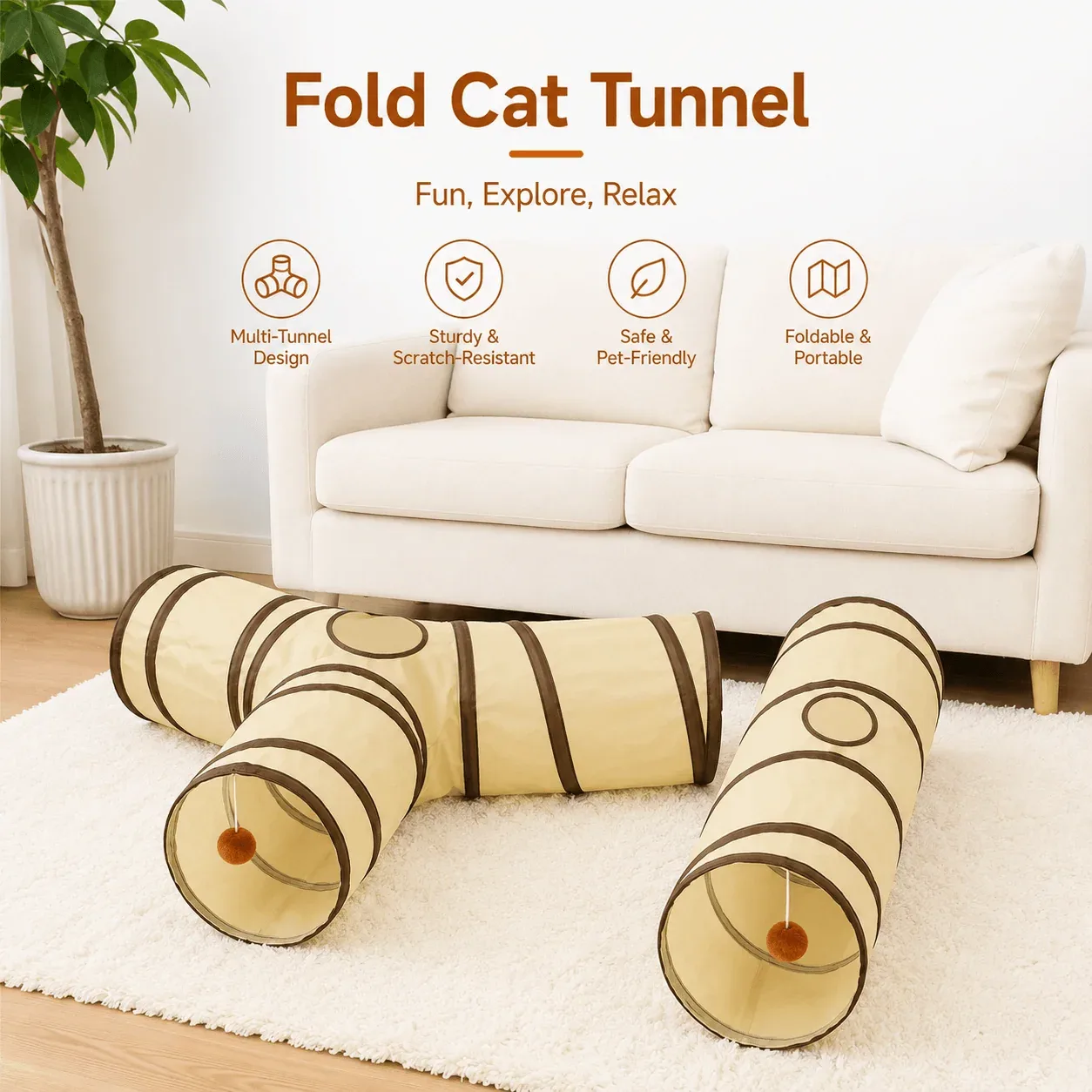 Foldable Cat Tunnel – Interactive Hide & Play Toy - Image 2