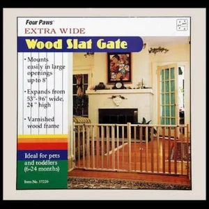Four Paws Extra Wide Epandable Vertical Wood Slat Dog Gate Brown 51-93 in W x 24 in H
