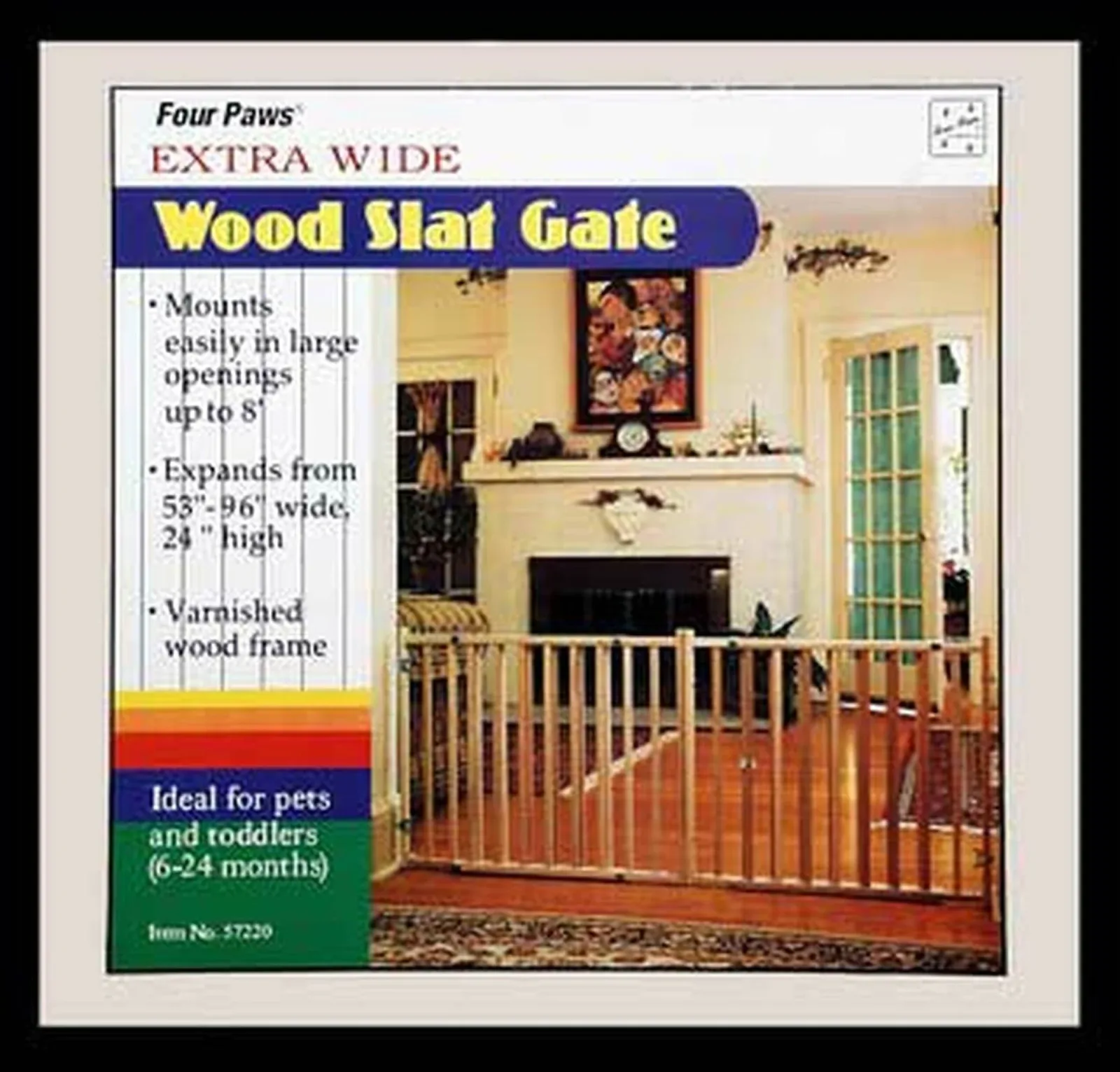 Four Paws Extra Wide Epandable Vertical Wood Slat Dog Gate Brown 51-93 in W x 24 in H