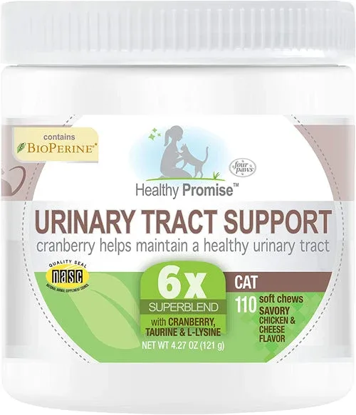 Four Paws Healthy Promise Cat Urinary Tract Supplement Soft Chews Savory Chicken Cheese, 4.27 oz, 110 ct