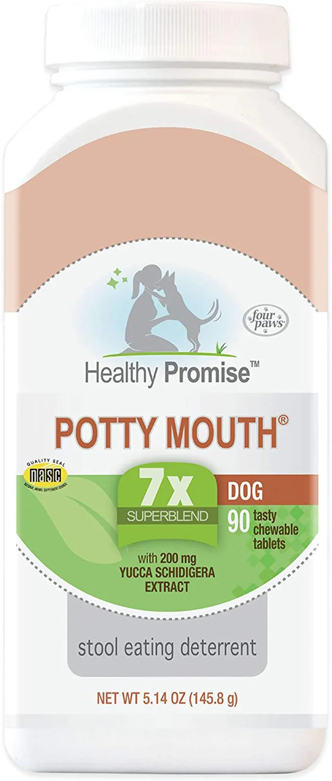 Four Paws Healthy Promise Potty Mouth Tablets Coprophagia Stool Eating Deterrent for Dogs 5.14 oz 90 ct
