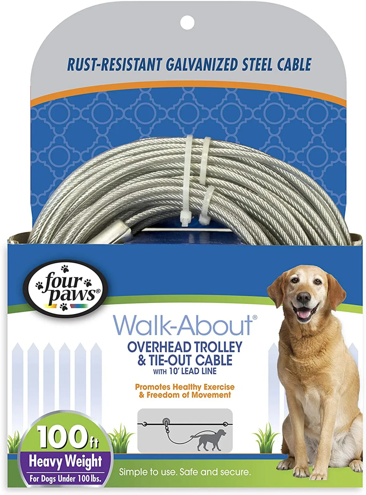 Four Paws Heavy Weight Dog Trolley Exerciser, Silver, 100 ft