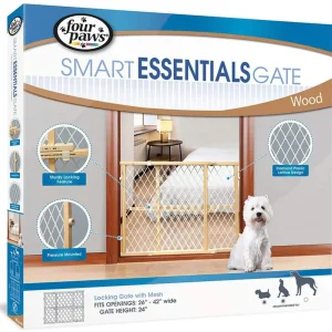 Four Paws Locking Wood Gate with Mesh 26-42 in W x 24 in H