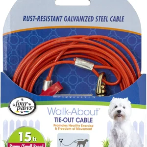 Four Paws Medium Weight Dog Tie-Out Cable, Red, 15 ft