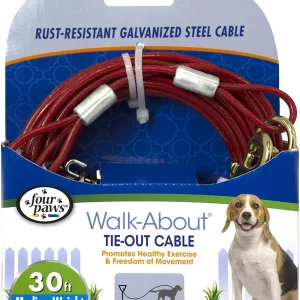 Four Paws Medium Weight Dog Tie-Out Cable, Red, 30 ft
