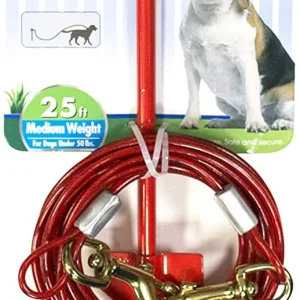 Four Paws Roam About Dog Tie-Out Stake with Cable Red, 25 ft