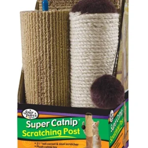Four Paws Super Catnip Cat Scratching Post, Sisal and Carpet Scratching Post Brown 21 in Tall