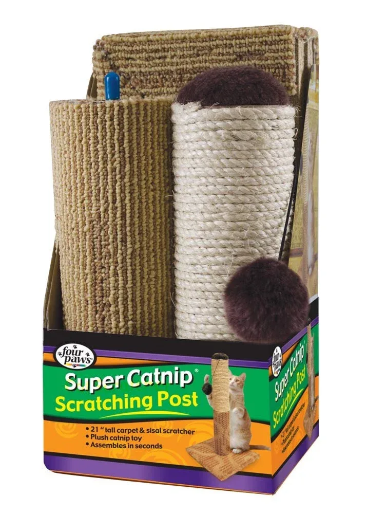 Four Paws Super Catnip Cat Scratching Post, Sisal and Carpet Scratching Post Brown 21 in Tall