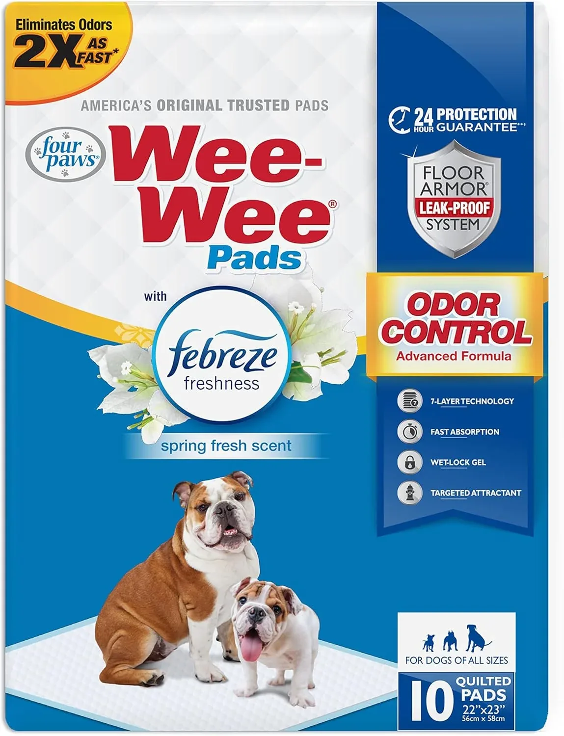 Four Paws WeeWee Odor Control Dog Training Pads with Febreze Freshness, 22 in x 23 in 10 ct