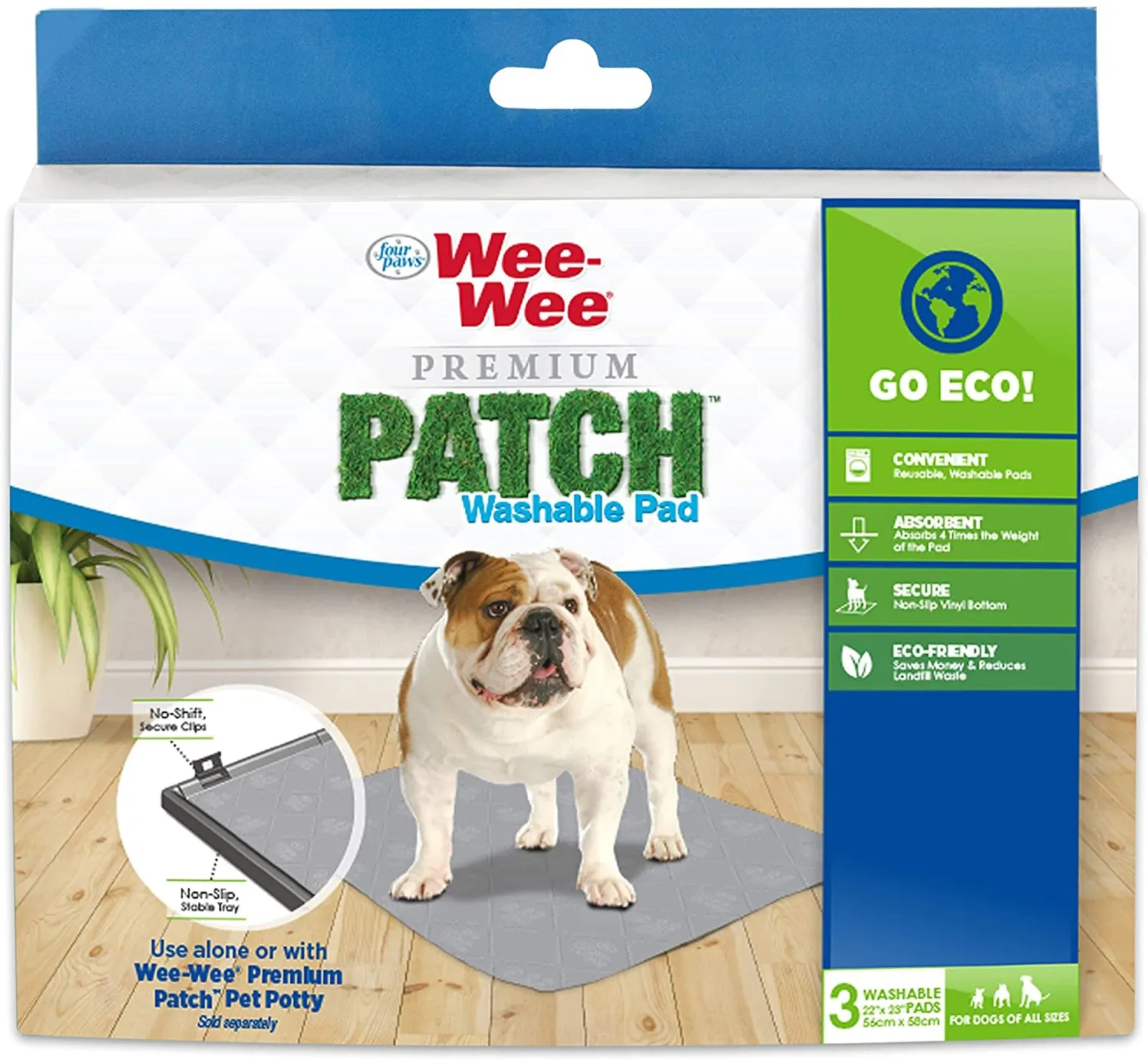 Four Paws WeeWee Premium Patch Reusable Pee Pad for Dogs, Premium Patch Washable Pad, 22 in x 23 in 3 ct