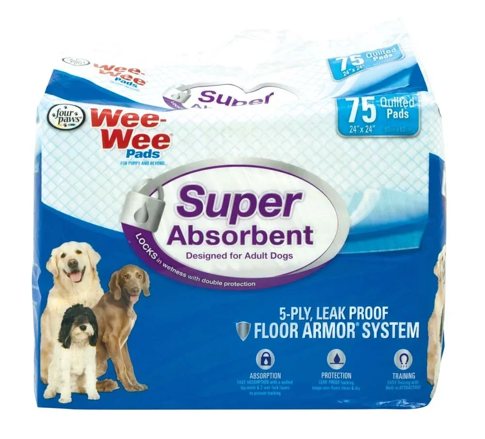 Four Paws WeeWee Super Absorbent Pads for Dogs, 24 in x 24 in 75 ct