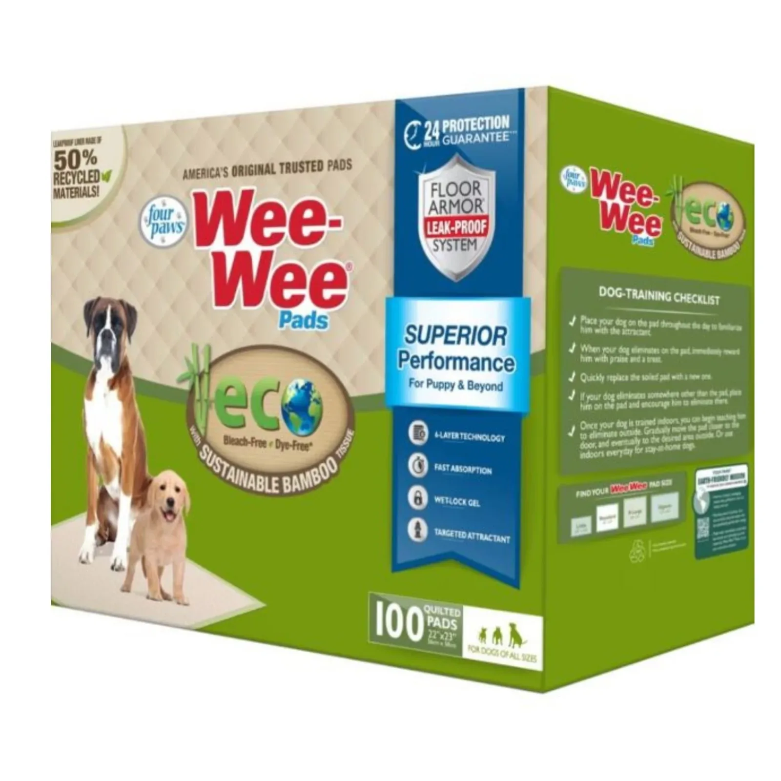 Four Paws WeeWee Superior Performance Eco Bamboo Dog Pee Pads, 22 in x 23 in, 100-Count
