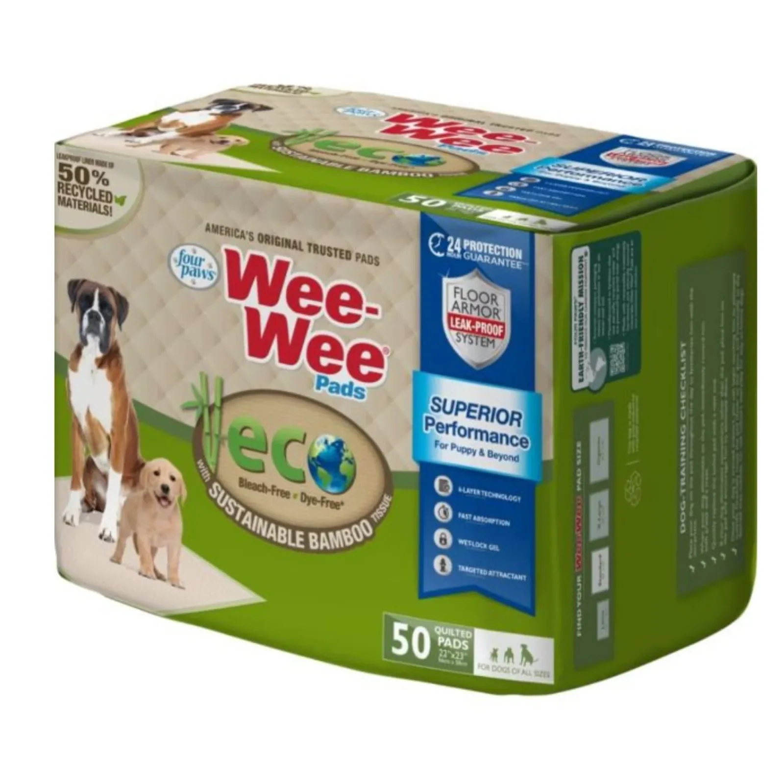 Four Paws WeeWee Superior Performance Eco Bamboo Dog Pee Pads, 22 in x 23 in, 50-Count
