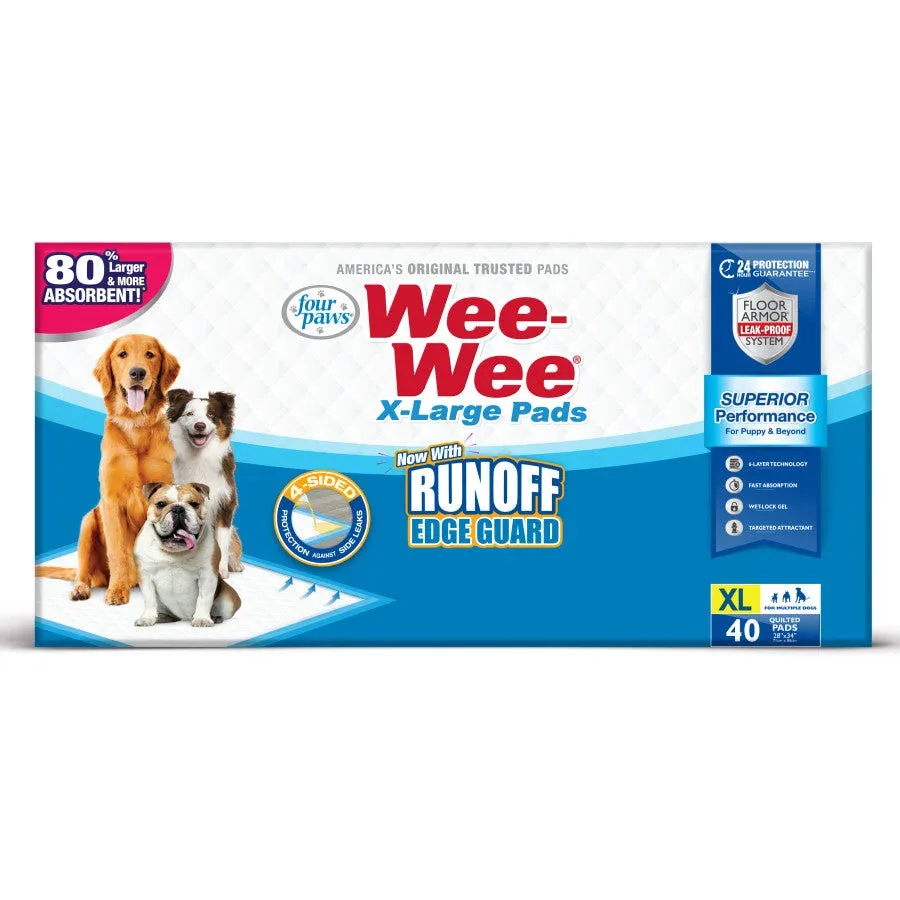 Four Paws WeeWee Superior Performance Gigantic Dog Pee Pads with Runoff Edge Guard 28 in x 34 in 40 ct
