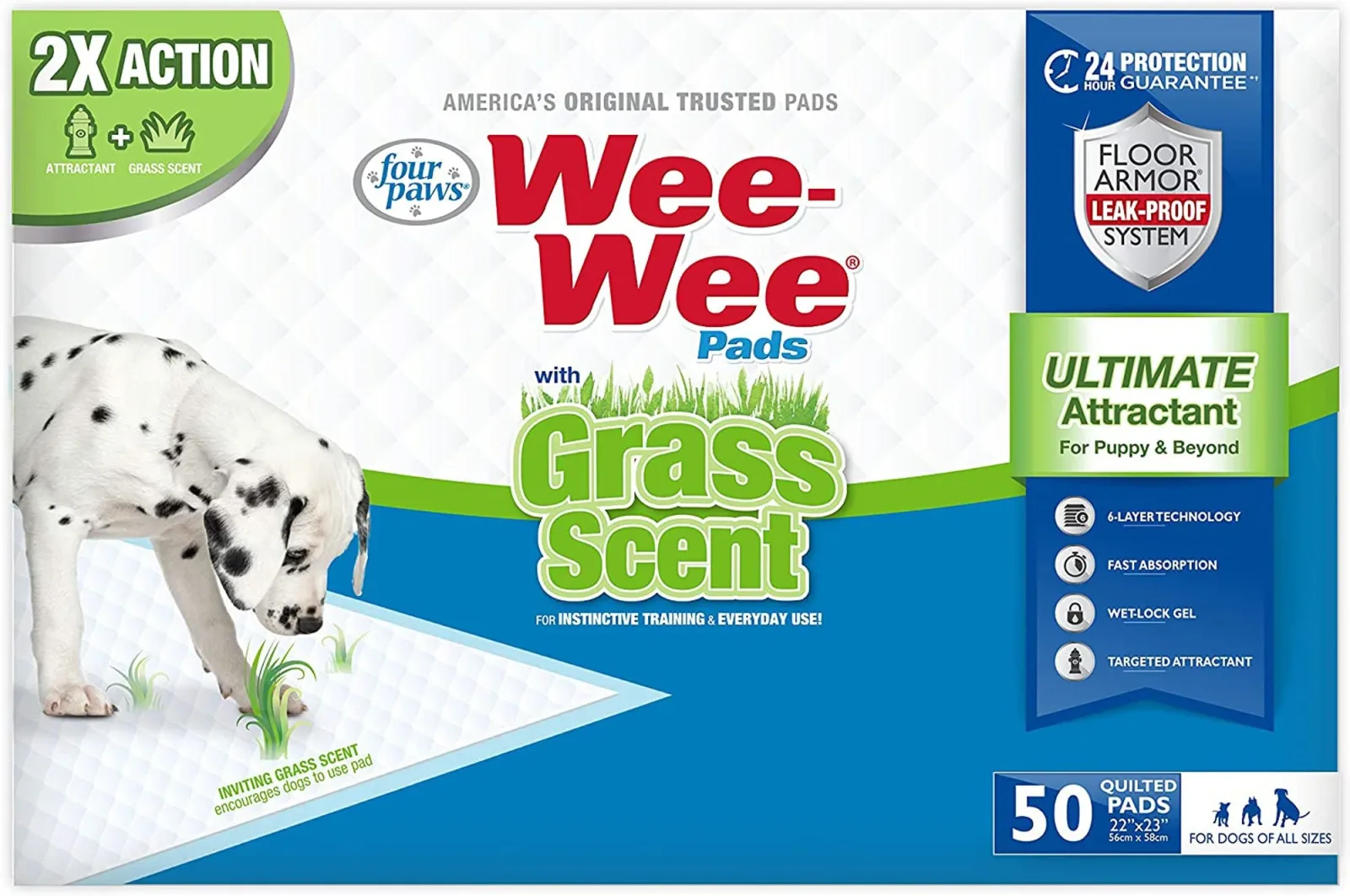 Four Paws WeeWee Ultimate Attractant Dog Pee Pads with Grass Scent, 22 in x 23 in 50 ct