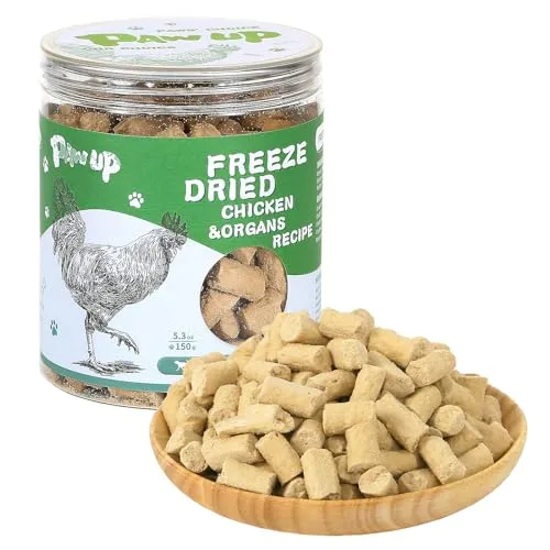 Freeze Dried Dog Treats,Chicken Breast&Organs Recipe Raw Dog Food Topper, High Protein Freeze-Dried Food for Cats, Rawhide Free, Gluten&Grain Free, 5.3oz