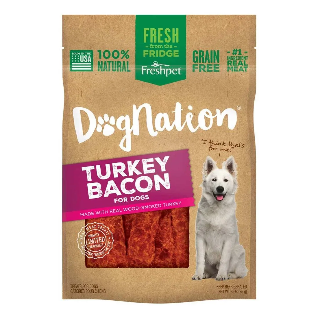Freshpet Fresh Dog Treat, DogNation Turkey Bacon Treat 3 oz Bag