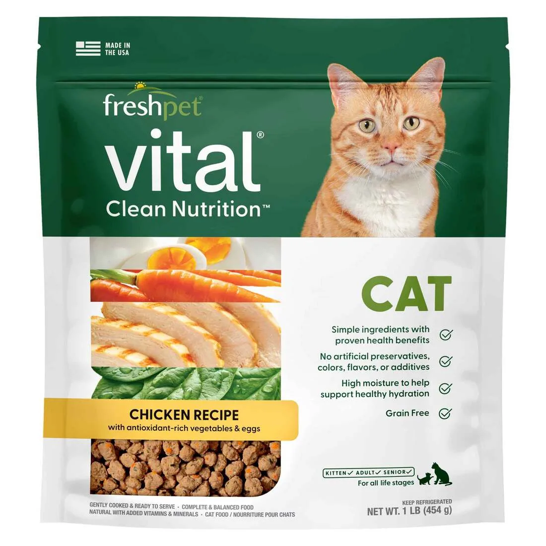Freshpet Vital, Fresh Cat Food, Chicken Recipe with Antioxidant-Rich Vegetables & Eggs, 1 lbs. - Image 2