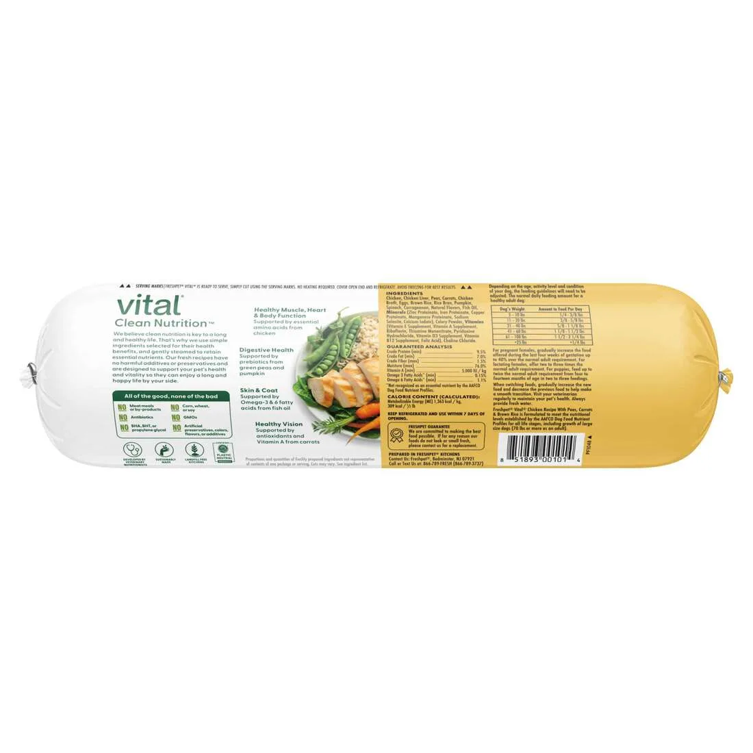 Freshpet Vital, Fresh Dog Food, Chicken Recipe with Peas, Carrots & Brown Rice Roll, 2 lbs. - Image 2
