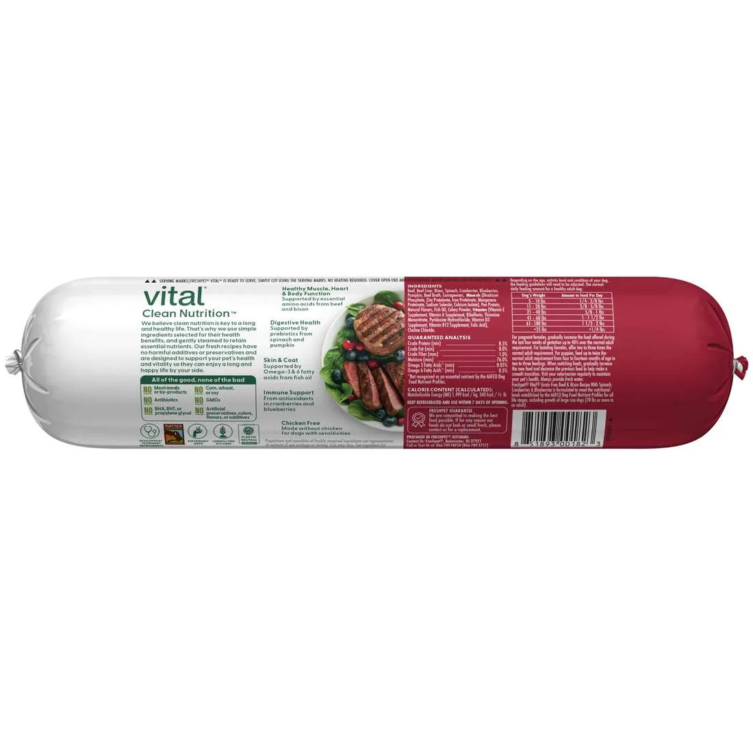 Freshpet Vital, Fresh Dog Food, Grain Free Beef & Bison Recipe Roll, 1 lb. - Image 2