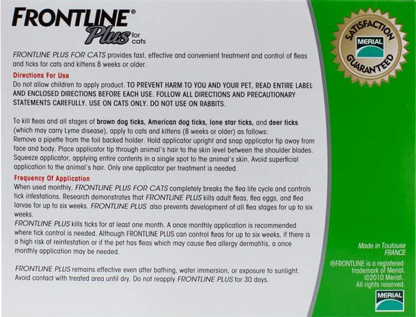 Frontline Plus for Cats 8 Week or Older - 3 Pipettes - Image 2